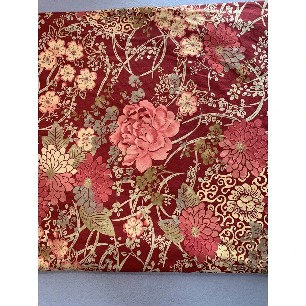 Pottery Barn Dahlia Floral King Duvet Cover Red Cotton Bedding Green Brown
